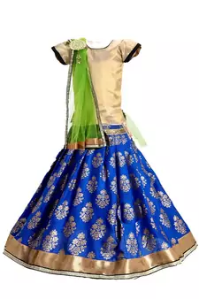Blue printed cotton stitched lehenga