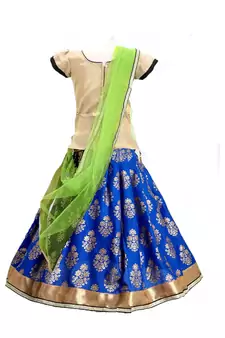 Blue printed cotton stitched lehenga