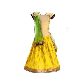 Yellow printed cotton stitched lehenga 4