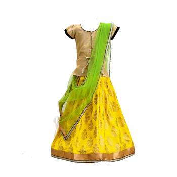 Yellow printed cotton stitched lehenga 5