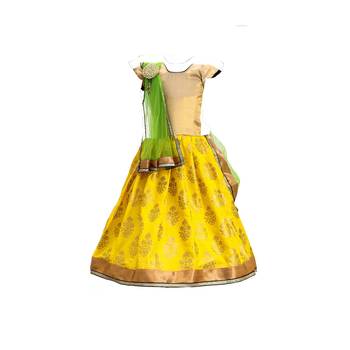 Yellow printed cotton stitched lehenga 1