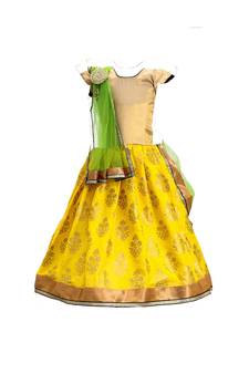 Yellow printed cotton stitched lehenga