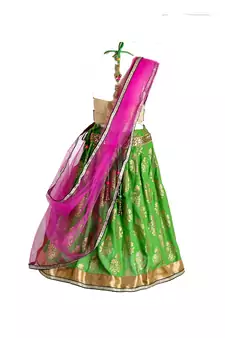 Green printed cotton stitched lehenga