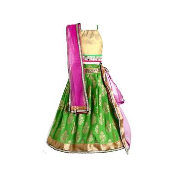 Green printed cotton stitched lehenga 3