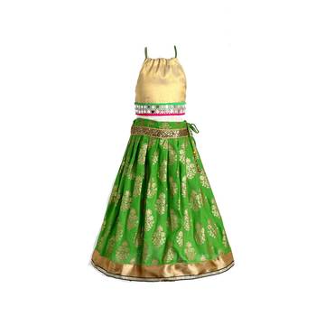 Green printed cotton stitched lehenga 4