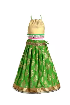 Green printed cotton stitched lehenga