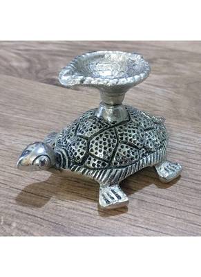 Auspicious tortoise diya/candle stand in white metal for home décor/gift items/showpiece 1
