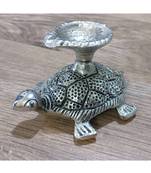 Auspicious tortoise diya/candle stand in white metal for home décor/gift items/showpiece