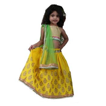 Yellow printed cotton stitched lehenga 1