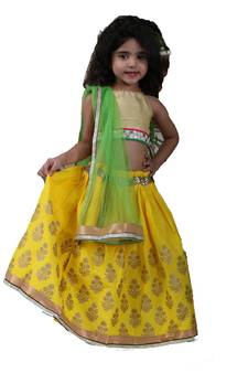 Yellow printed cotton stitched lehenga