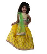 Yellow printed cotton stitched lehenga