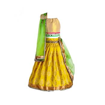 Yellow printed cotton stitched lehenga 3
