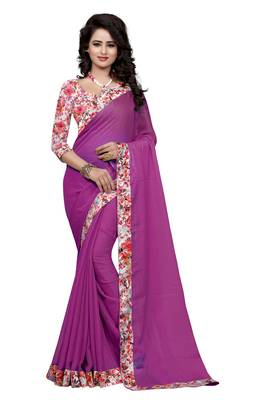 Rani Pink Plain Nazneen Saree With Blouse 1