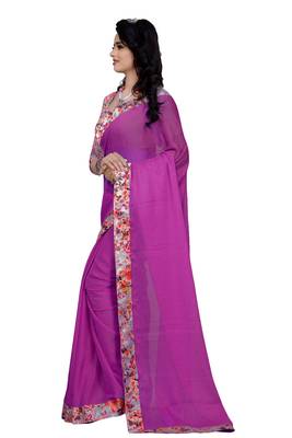 Rani Pink Plain Nazneen Saree With Blouse 2