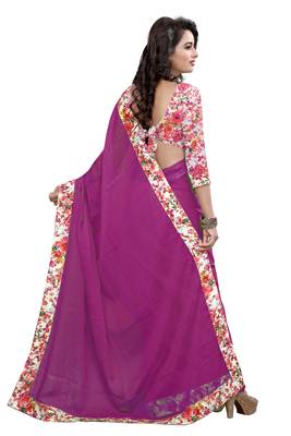Rani Pink Plain Nazneen Saree With Blouse 3