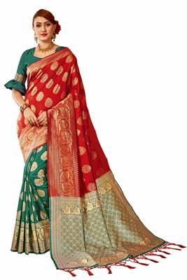 Red Woven Banarasi Saree With Blouse 1