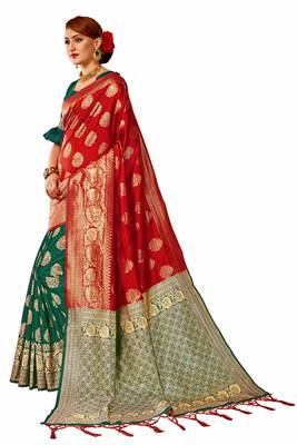 Red Woven Banarasi Saree With Blouse 2