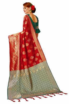 Red Woven Banarasi Saree With Blouse 3