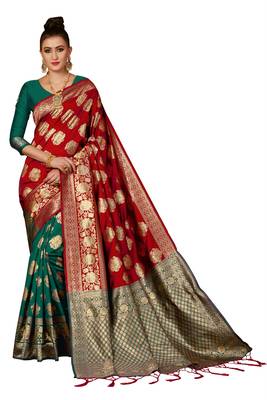 Red Woven Banarasi Saree With Blouse 1