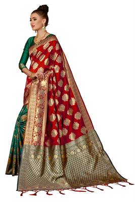 Red Woven Banarasi Saree With Blouse 2