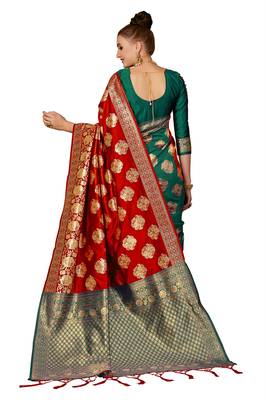 Red Woven Banarasi Saree With Blouse 3