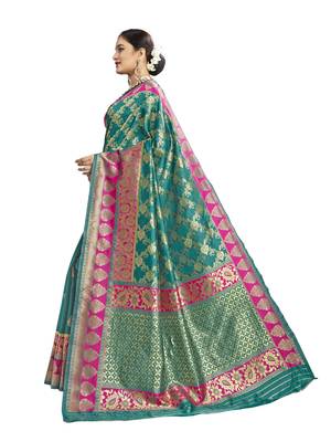 Green woven banarasi saree with blouse 2