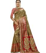 Green woven banarasi saree with blouse