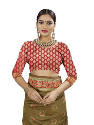 Green woven banarasi saree with blouse 3
