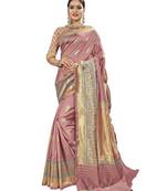 Pink woven banarasi saree with blouse