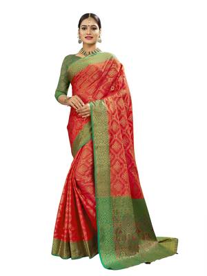 Orange woven patola saree with blouse 1