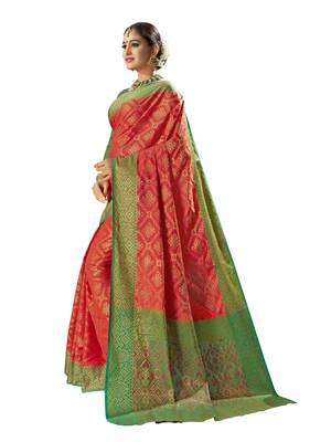 Orange woven patola saree with blouse 2