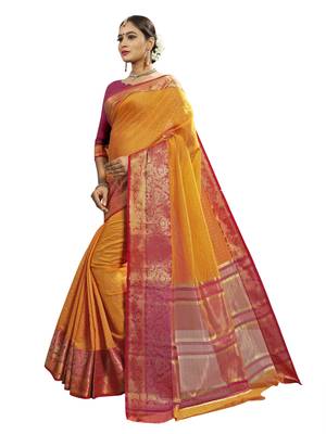 Mustard woven banarasi saree with blouse 2