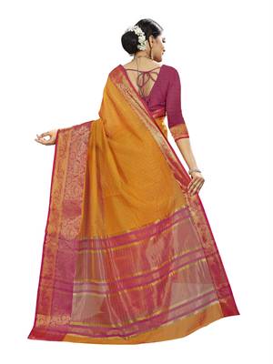 Mustard woven banarasi saree with blouse 4