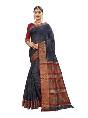 Navy blue woven banarasi saree with blouse 1