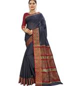 Navy blue woven banarasi saree with blouse