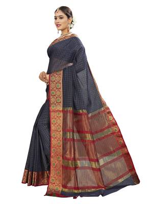 Navy blue woven banarasi saree with blouse 2