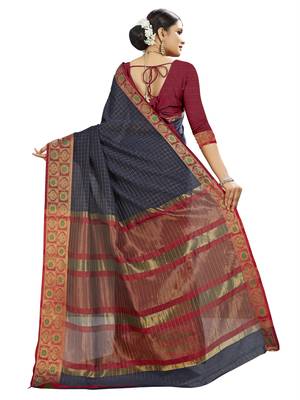 Navy blue woven banarasi saree with blouse 4