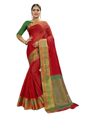 Red woven banarasi saree with blouse 1