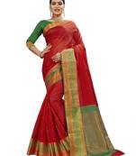 Red woven banarasi saree with blouse