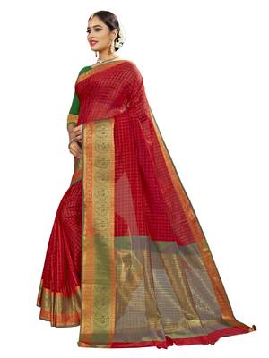 Red woven banarasi saree with blouse 2