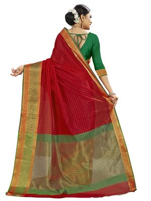 Red woven banarasi saree with blouse 4