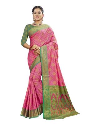 Pink woven patola saree with blouse 1