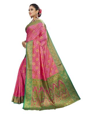 Pink woven patola saree with blouse 2