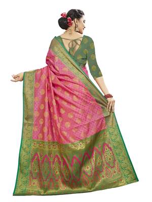 Pink woven patola saree with blouse 4