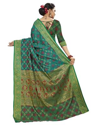 Green woven patola saree with blouse 4