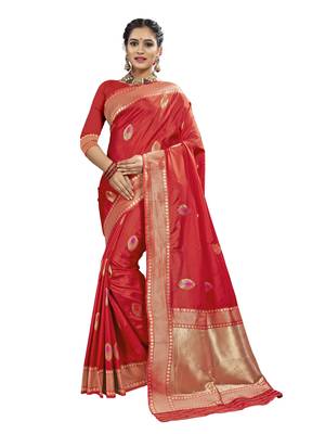 Red woven patola saree with blouse 1