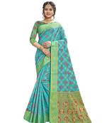 Turquoise woven patola saree with blouse