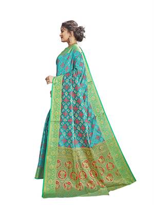 Turquoise woven patola saree with blouse 2