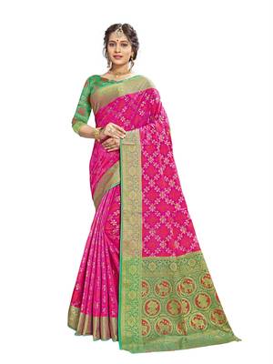 Pink woven patola saree with blouse 1