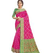 Pink woven patola saree with blouse